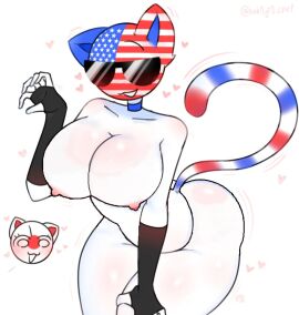 alternate_version_available big_breasts countryhumans countryhumans_girl edit hearts_around_body japan_(countryhumans) kak0yt0_chel kak0yt0_chel_edit m0th_xd nude_female showing_off sunglasses tail thick_thighs united_states_of_america_(countryhumans)