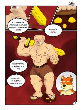 alex_(alex0731) alex_0731 anthro bara bulge canid canine canis comic domestic_dog domestic_pig duo flaccid furry gay male male_only minecraft muscular muscular_male penis pig piglin standing sword yaoi