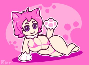 1girls animated bikini bouncing_breasts breasts cat_ears cat_girl catgirl female female_only huge_breasts laying_on_side micro_bikini navel nekochan_(telegram) octotron2000 pawpads paws pink_hair purple_eyes self_upload short_hair smile solo solo_female telegram telegram_sticker thick_thighs waving wide_hips