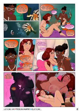 2girls big_breasts breasts comic comic_page dan_mapplethorpe english_text female kiss_mark kissing lipstick merfolk mermaid multiple_females multiple_girls page_8 page_number patreon_username twitter_username underwater url