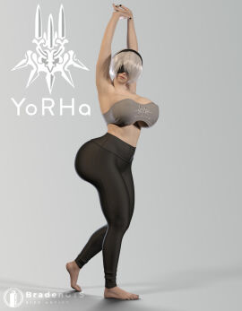 1girls 3d ass big_ass big_breasts blindfold bradengts breasts female female_focus female_only hairband huge_ass huge_breasts light-skinned_female light_skin nier nier:_automata short_hair stretching white_background white_hair workout_clothes yorha_2b