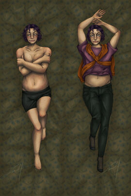 1boy belly bodypillow breasts chubby_male dakimakura dakimakura_design dark_purple_hair eyebags gay green_eyes male male_only no i'm_not_a_human on_bed purple_hair semi_nude socks stretch_marks suggestive thick_thighs wireface_(no i'm_not_a_human)