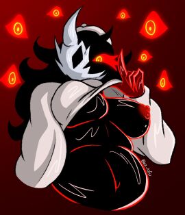 1girls 2d 2d_(artwork) 2d_artwork areolae atlaspromi big_breasts black_skin breasts chubby chubby_female claws female folly_(regretevator) long_hair mask nipples pxym regretevator roblox roblox_game solo solo_female solo_focus sweater sweater_lift tagme