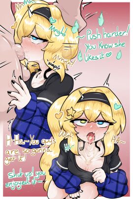 1boy 2girls blonde_hair blowjob caloart30 cum_in_mouth deepthroat dokibird encouragement female ghost heart-shaped_pupils indie_virtual_youtuber male medium_breasts mint_fantome possession tagme twitter_link virtual_youtuber