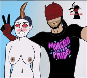 beard blind_peacock_(blindpeacock) blind_peacock_(blindpeacockdraws) blind_peacock_(blindpeacockdraws)_(character) blind_peacock_draws blind_peacock_draws_(artist) enf fangs female fin_hawk green_eyes horn horns male mask masked_male merchandise mohawk monster monster_form monster_girl original original_art original_artwork original_character original_characters rare_(blindpeacockdraws) rare_(monster_form)_(blindpeacockdraws) rare_(monster_form)_(character) red_eyes selfie wrapped_hands