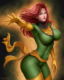 1girls 2024 2d 2d_(artwork) artist_name aura big_breasts breasts clothed clothed_female comic_book_character curvy curvy_female dark_phoenix energy female female_focus female_only fit fit_female flowerxl fully_clothed gloves green_bodysuit green_eyes heroine hi_res high_heels highres human human_female human_only jean_grey large_breasts light-skinned_female light_skin long_hair looking_at_viewer marvel marvel_comics mature mature_female mutant mutant_(marvel) no_sex not_ai_generated powers questionable red_hair sfw solo solo_female solo_focus straight_hair superheroine thick_thighs url wide_hips x-men yellow_boots yellow_gloves younger_female
