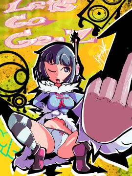 ahe_gao ahegao_face antenna blue_eyes blue_hair blue_lipstick female frutiger_aero frutiger_metro fur_coat graffiti headphones headset jet_grind_radio jet_set_radio mew_(jsr) panties pixyfox23 political politics psychedelic radio solo_female squatting stockings thicc thighs tongue_out tripping upskirt