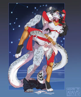 anthro anthro_on_anthro anthro_penetrated anthro_penetrating anthro_penetrating_anthro araivis-edelveys big_breasts black_hair black_nipples bodily_fluids bottomwear bottomwear_down breast_grab breasts clenched_teeth clothed clothing cum cum_in_pussy cum_inside cumshot digitigrade duo ejaculation eye_roll felid female fur genital_fluids grey_body grey_fur grin hair hand_on_breast hi_res intraspecies looking_pleasured male male/female mammal markings nipples novus one_leg_up pantherine partially_clothed penetration penile penile_penetration penis penis_in_pussy pussy raised_leg sex shorts shorts_down smile snow_leopard spots spotted_body spotted_fur teeth vaginal_penetration