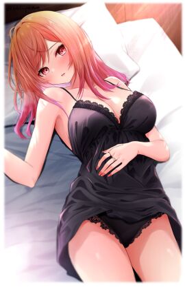 1girls absurd_res absurdres armpits bare_armpits bare_arms bare_chest bare_hands bare_legs bare_shoulders bare_skin bare_thighs bed_sheet black_camisole black_lingerie black_panties black_underwear blush blushing_at_viewer blushing_female breasts camisole cleavage collarbone curvy curvy_body curvy_female curvy_figure curvy_hips curvy_thighs dot_nose elbows embarrassed embarrassed_female ex_idol exposed exposed_armpits exposed_arms exposed_legs exposed_shoulders exposed_thighs eyebrows_visible_through_hair female female_focus female_only fingernails fingers frilled_camisole frilled_panties frilled_underwear groin half_naked hand_hand_on_own_belly hand_on_own_stomach hand_on_stomach head_tilt high_resolution highres hololive hololive_dev_is hololive_regloss hourglass_figure ichijou_ririka indoor indoors lace_lingerie lace_panties lace_underwear laced_panties laced_underwear large_breasts legs light-skinned_female light_skin lingerie lips long_hair looking_at_viewer nail nail_polish open_mouth orange_fingernails orange_nail orange_nail_polish panties parted_lips pillow pink-eyed_female pink-haired_female pink_eyebrows pink_eyes pink_hair pussy ring ring_on_finger shiny_arms shiny_breasts shiny_legs shiny_shoulders shiny_skin shiny_thighs shoulders sideboob simple_background slender_body slender_waist slim_female slim_waist solo thick_thighs thigh_gap thighs thin_waist tilted_head tongue underboob underwear upper_body v-line virtual_youtuber white_background white_bed_sheet white_pillow wide_hips