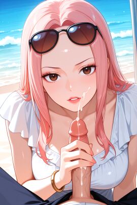 1boy 1girls ai_generated bracelet dress female hina_(blue_archive) one_piece pov veins