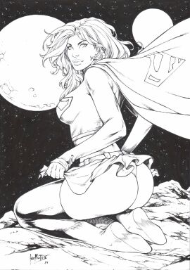 2d ass big_ass big_breasts black_and_white blonde_hair breasts bsfd bubble_ass bubble_butt dc dc_comics female huge_ass kara_danvers kara_zor-el large_ass large_breasts legs leo_matos looking_pleasured showing_panties signature skirt skirt_lift skirt_pull supergirl superhero superhero_costume superheroine superman_(series) text thick thick_ass thick_thighs