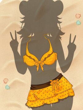 beach bikini female female_silhouette nude_silhouette peace_sign pokotato sand seashell shadow short_hair silhouette silhouetted_body virtual_youtuber vtuber yellow_bikini