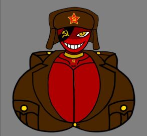 big_breasts breasts bust_portrait clothed communism communist countryhumans countryhumans_girl crudedraws eyepatch female front_view hammer_and_sickle hat red_skin soviet_union_(countryhumans) ussr waist_not_visible yellow_eyes