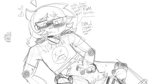 1cuntboy 2boys blush cuntboy dialogue eating_pussy gay glasses heart intersex male no_visible_genitalia original_character pussy sweat