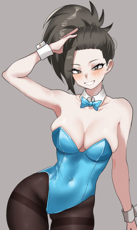 1girls absurd_res absurdres arm_above_head arm_up armpits bare_armpits bare_arms bare_chest bare_hands bare_shoulders bare_skin belly belly_button black-haired_female black_bunnysuit black_hair black_legwear black_pantyhose blue_bowtie blue_leotard blush blush_face blush_lines blushed_face blushing_at_viewer blushing_face blushing_female boku_no_hero_academia bowtie breasts busty busty_female cleavage collar collarbone curvy curvy_body curvy_female curvy_figure curvy_hips dot_nose elbows exposed exposed_armpits exposed_arms exposed_shoulders female female_only fingers grin groin hand_above_head hand_on_hair hand_on_head hand_on_own_hair hand_on_own_head hand_up happy head_tilt high_resolution highres hourglass_figure jpeg large_breasts lean_figure legs legwear light-skinned_female light_skin long_hair looking_at_viewer momo_yaoyorozu my_hero_academia narrow_waist navel pantyhose parted_lips playboy_bunny ponytail shoulders simple_background slender_body slender_waist slim_female slim_waist smile smiling smiling_at_viewer smirk solo standing teenage_female teenager thick_thighs thigh_gap thighband_pantyhose thighs thin_waist tilted_head upper_body v-line white_collar white_wrist_cuffs wide_hips wrist_cuffs yaoyorozu_momo zd_(pixiv6210083)