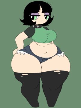 1girls aged_up artstyle_imitation big_breasts breasts buttercup_(powerpuff_girls) choker chubby chubby_female cottonwaffle female powerpuff_girls spiked_choker tagme thick_thighs