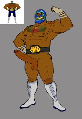 bara boots dark-skinned_male dark_skin flexing gay guacamelee juan_aguacate lucha_libre_mask luchador luchador_mask male mask muscles muscular muscular_arms muscular_male only red_robot smiling solo tattoo wrestler yaoi