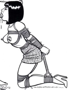 arms_tied_behind_back big_breasts blowjob breasts breasts_out extreme face face_fucking female high_heels on_knees rope rope_between_breasts rope_bondage slave_girl sperm swallowing_cum tagme tied_hands tied_up