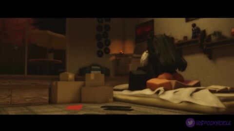 1boy 2022 animated bedroom black_hair bottomless_female bottomless_male cowgirl_position cum_inside female indoors long_hair moaning on_bed roblox robloxian sex sound spookyicicle tagme twitter_username video