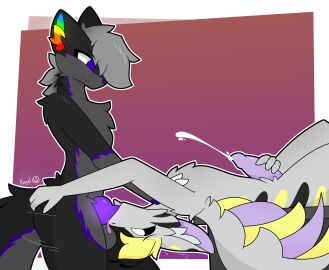 antennae_(anatomy) anthro arthropod bee black_markings black_sclera bodily_fluids bumble_(bumblederg) canid canine canis cum cum_inside cum_while_penetrated deepthroat dragon duo ejaculation fellatio fruit_(fruit-wolf) genital_fluids genitals glowing glowing_genitalia gradient_background grey_body grey_hair hair hi_res hybrid hymenopteran insects internal irrumatio keryel male male/male mammal markings masturbating_while_penetrated masturbation mythological_creature mythological_scalie mythology oral oral_penetration penetration penile penis purple_eyes purple_penis scalie sex simple_background throat_swabbing unusual_bodily_fluids unusual_cum unusual_genital_fluids wings wolf yellow_markings