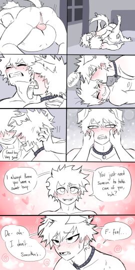 1:2 anal animal_humanoid anus ass balls blush canid canid_humanoid canine canine_humanoid collar comic dog_humanoid duo english_text face_lick floppy_ears gay gay_male genitals hi_res human humanoid izuku_midoriya katsuki_bakugou licking male male/male mammal mammal_humanoid monochrome my_hero_academia perineum pretty_werewolf taker_pov text tongue yaoi