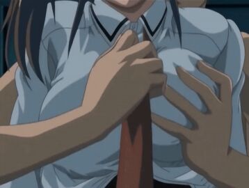 00s 1boy 1girls 2006 animated bible_black bible_black_only bouncing_breasts bra breast_grabbed_from_behind breasts brown_hair clothing female grabbing_another's_breast groping groping_breast groping_breasts groping_from_behind imari_kurumi large_breasts lowres male necktie school_uniform schoolgirl tagme underwear undressing undressing_another