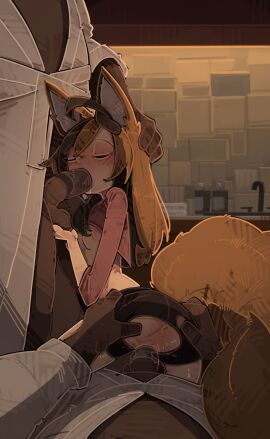 1girls 2024 2boys anus ass ass_grab balls bathrobe blowjob bodily_fluids booty_shorts breasts breasts_out closed_eyes commission crop_top cupping_balls dark-skinned_male dark_skin female female_focus fluffy_tail furry_ears hand_on_head kemonomimi light-skinned_female light_skin long_hair long_sleeves male nipples oral orange_hair original pussy pussy_juice ripped_clothing shuuko size_difference small_breasts tail threesome vaginal_penetration