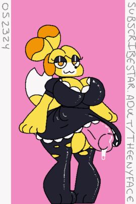 1futa 2:3 animal_crossing animated anthro balls big_balls big_breasts big_penis black_clothing black_dress blinking bodily_fluids breasts breathing canid canine canis clothed clothing cum domestic_dog dress eyeliner futa_only futanari genital_fluids genitals hi_res intersex isabelle_(animal_crossing) legwear looking_at_viewer loop makeup mammal nintendo penis simple_background solo theenyface thigh_highs throbbing throbbing_penis vertical_video