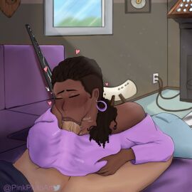 1boy 1girls 2d 2d_(artwork) :>= alternate_version_available between_breasts big_breasts big_penis blowjob blowjob_face boobjob bottomless bottomwear breasts brown_hair closed_eyes clothed clothing couch cum_in_mouth cum_out_nose dark-skinned_female dark_skin digital_drawing_(artwork) digital_media_(artwork) duo earrings erect_penis erection faceless_character faceless_male fellatio female female_focus foreskin half-dressed half_naked hearts_around_head huge_cock human human_male interracial jeans laying_down laying_on_back light-skinned_male light_skin male male/female ms._dewitt_(summertime_saga) office on_back oral oral_penetration oral_sex paizufella paizuri pants penis pinkplutoart ponytail room saliva saliva_on_penis sex shirt sitting sucking sucking_penis summertime_saga sunlight sunlight_rays swallowing swallowing_cum teenage_female teenager titjob topwear uncircumcised uncut unseen_male_face watermark window