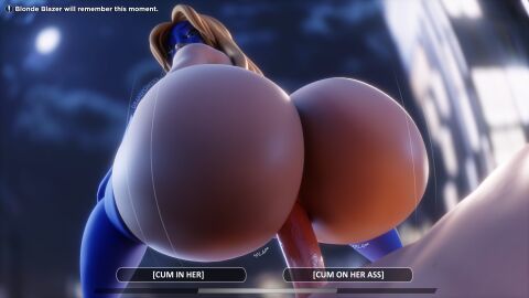 1boy 1boy1girl 1girls ass ass_focus blonde_blazer blonde_female blonde_hair bouncing_ass breasts choice city city_background detailed_background dispatch_(game) drakepowers female game_ui gameplay_mechanic huge_breasts huge_cock light-skinned_male light_skin looking_back male male/female mecha_man night night_sky partial_male penis plap pussy reverse_cowgirl_position robert_robertson sex straight text wet_penis