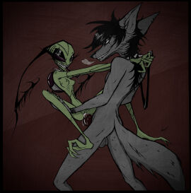 alien animal_genitalia animal_penis antennae_(anatomy) anthro balls black_hair bodily_fluids breasts breath canid canine canine_genitalia canine_penis canis carrying_another carrying_partner claws clenched_teeth clock collar collar_only cum cum_in_pussy cum_inside curling_toes darkryn_(artist) duo ear_piercing ear_ring erection fangs feet felix_(ryn) female genital_fluids genitals grin hair hi_res humanoid humanoid_genitalia invader_zim irken knot knotted_penis leash male male/female mammal nickelodeon nude patchwork_creature penetration penis piercing pussy ring_piercing sharp_teeth slim smile spiked_collar spikes spread_legs spreading tail teeth vaginal_fluids vaginal_penetration vyk_(ryn) watch wolf