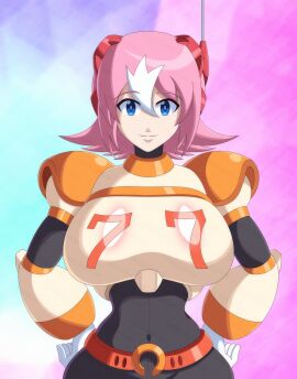 1girls big_breasts blue_eyes breasts female mega_man mega_man_x mega_man_x_dive nana_(mega_man) pink_hair robot_girl rockmangrave