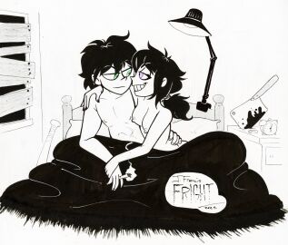 1boy 1girls 2024 after_sex andrew_graves artist_name ashley_graves bed bedroom black_hair breasts brother_and_sister cigarette cleaver emo emo_boy emo_girl female goth goth_boy goth_girl green_eyes highres incest jfrancisfright male male_and_female_focus medium_breasts monochrome nipples nude nude_female nude_male pink_eyes ponytail smoking straight the_coffin_of_andy_and_leyley under_covers watermark