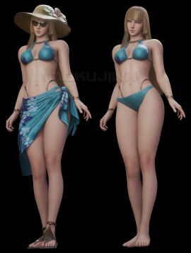 1girls 3d athletic athletic_female bikini blender blonde_hair breasts emilie_de_rochefort female female_only human model mokujin_hornywood namco sandals shoes solo sunglasses tall tall_female tekken tekken_8 thick_thighs thighs