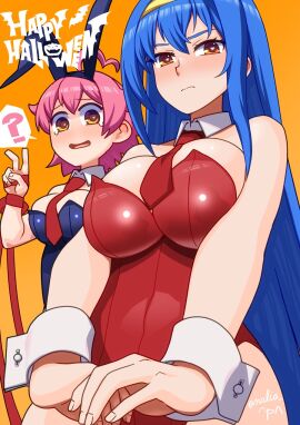 2girls aino_heart arcana_heart arcana_heart_2 arcana_heart_3 black_bunnysuit blue_hair bunnysuit female long_hair nalia orange_eyes pink_hair red_bunnysuit short_hair tsuzura_saki