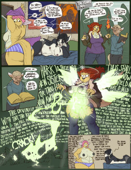 alicia_ramone alternate_hairstyle anthro ass bed big_breasts black_hair book bottomwear breasts casting_spell clothed clothing comic dialogue disintegrating_clothing domestic_cat dragon english_text equid equine felid feline felis female fenris49 flashback fur furniture grey_body grey_clothing grey_fur grey_panties grey_underwear group hair hi_res horse infodumping long_hair magic male mammal mythological_creature mythological_scalie mythology on_bed orange_hair panties pattern_bottomwear pattern_clothing pattern_panties pattern_underwear pink_hair poster_(object) purple_clothing purple_shirt purple_tank_top purple_topwear scalie shirt short_hair small_breasts speech_bubble star_trek striped_bottomwear striped_clothing striped_panties striped_underwear stripes tail tank_top text thick_thighs topless topwear torch torn_clothing tracy_drevace trio underwear wall_of_text white_body white_fur yellow_body