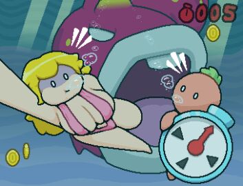 asphyxiation big_breasts big_thighs blonde_hair breasts bubble bubbles coin coins drowning female mario_(series) okami_tomato peril pink_bikini princess_peach shocked sling_bikini spike_eel_(super_mario_3d_land) stopwatch super_mario_3d_land surprised swimming timer tomato_(okami_tomato) underwater