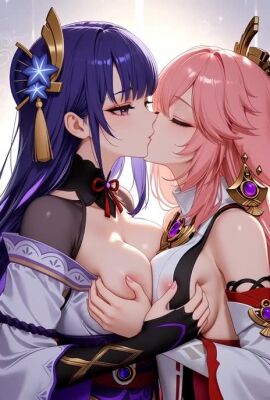 ai_generated breasts genshin_impact groping groping_breasts intense lesbian_kiss nipples passionate raiden_ei raiden_shogun romantic romantic_couple tagme uncensored uncensored_breasts uncensored_nipples video video_games yae_miko yuri