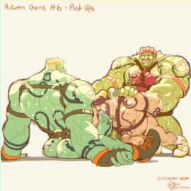 accessory autumn_gains beard big_muscles big_penis blonde_hair bodily_fluids body_hair chest_hair cock_ring ear_piercing exercise facial_hair female flexing gay genital_fluids genital_piercing genitals goatee green_body green_skin group group_sex gym hair harness hi_res huge_cock huge_muscles human human_male hyper hyper_genitalia hyper_muscles hyper_penis jewelry leaking leather light-skinned_female light_skin long_hair male male/male male_only mammal moustache muscles muscular nipple_piercing nipples orc orc_male orctober penis penis_accessory penis_jewelry penis_piercing piercing precum prince_albert_piercing push-up rickleone sex tattoo threesome workout