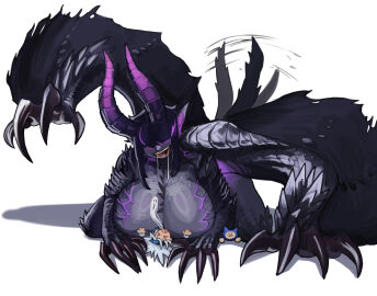 1girls 2025 big_breasts bigger_female breast_crush capcom claws cute dragon_girl dragon_horns dragon_wings drooling giantess gore_magala hair_over_eyes horns huge_breasts humor miaojiangyou monster_girl monster_hunter tagme wagging_tail