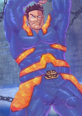 arms_up balls bara bulge costume endeavor_(my_hero_academia) enji_todoroki facial_hair flaccid genta_iwayama male male_only muscles muscular my_hero_academia penis solo solo_male yaoi