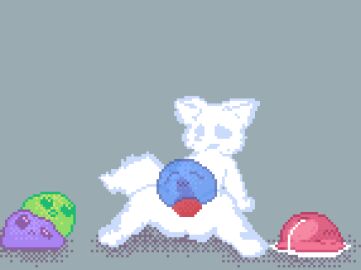 ambiguous_gender animated anthro bodily_fluids cum digital_media_(artwork) genital_fluids group knot male penis pixel_(artwork) pixel_animation pixel_art prettythejellycat slime slime_penetrated