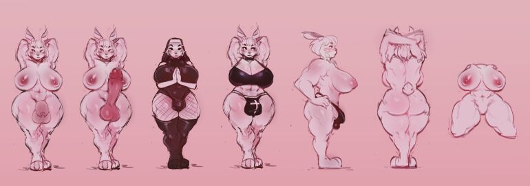 abs absurd_res albino anthro ass balls big_balls big_breasts big_butt big_penis blush bodily_fluids bra breasts bulge choker christian_cross christian_symbol christianity clothing cross crucifix erection flaccid flushed_noodles fur genital_fluids genitals gynomorph hands_behind_back hi_res huge_balls huge_cock hyper hyper_genitalia hyper_penis intersex jewelry jockstrap lagomorph legwear leporid mammal marie_(pancake) model_sheet muscular muscular_arms necklace nun nun_habit penis praying_hands precum presenting rabbit religion religious_clothing religious_symbol solo sweater tail thigh_highs topwear turtleneck underwear white_body white_fur