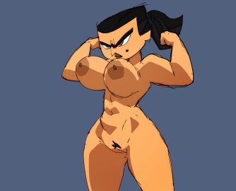 1girls angry annoyed areolae black_hair black_lips blue_background bouncing_breasts breasts brown_eyes closed_mouth colored_skin completely_nude completely_nude_female coolerinker cowboy_shot curvy dark_areolae eva_(tdi) female female_pubic_hair flexing grey_background half-closed_eyes hand_up huge_breasts inker_comics inkershike large_areolae large_breasts long_hair looking_at_viewer mole mole_under_eye muscular muscular_female navel nipples nude pointy_ears pubic_hair simple_background smile solo solo_female standing tan thick_thighs thighs total_drama_island wide_hips yellow_eyes yellow_skin