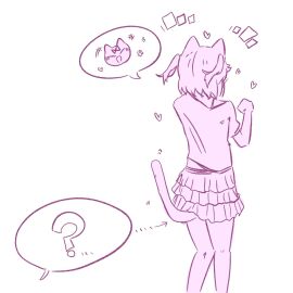 1girls ? animal_tail cat_girl cat_tail catgirl doki_doki_literature_club fake_tail female female_only heart hearts kentylevel monochrome natsuki_(doki_doki_literature_club) sketch skirt solo tail unaware