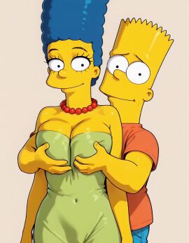 1boy 1girls 20th_century_fox ai_generated animated annoyed assisted_exposure bart_simpson big_breasts blue_hair breasts clothed_male dress dress_down dress_pull duo exposed_breasts female front_view grabbing_another's_breast grabbing_breasts grabbing_from_behind groping groping_breasts groping_from_behind incest jiggle jiggling_breasts looking_at_viewer looking_down male marge_simpson mascara mature_female milf mother_and_son navel necklace nipples no_sound shiny_clothes shiny_skin simple_background squeezing_breasts squeezing_breasts_together straight tagme the_simpsons tube_dress video yellow_skin