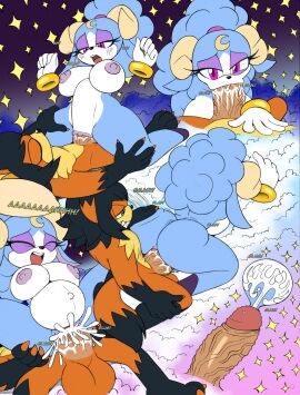 1boy 1girls abdominal_bulge anthro areola areolae ariem ass big_ass big_breasts big_butt big_penis bovid breasts cum cum_in_pussy cum_inside cumflated_belly cumflation female female_focus hairband male nipples oc omegasunburst original original_character penis pussy scorch_the_fox sega sonic_(series) sonic_dream_team sonic_the_hedgehog_(series) stomach_bulge tagme