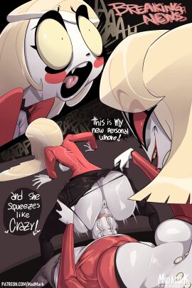 1futa 1girls 2024 2d anus ass big_ass black_bottomwear blonde_hair bottomless bowtie breasts charlie_morningstar_(hazbin_hotel) clothed clothing clothing_cutout commission demon dominant_futa english english_text erection fang female female_focus futa_on_female futadom futanari grin hair hands_on_ass hazbin_hotel high-angle_view huge_cock humanoid humanoid_penis intersex katie_killjoy light-skinned_female light-skinned_futa light_skin lipstick long_hair looking_at_ass madmark motion_lines multiple_views necklace on_table open_mouth open_mouth_smile open_smile pale_skin partially_clothed patreon patreon_username penis pussy red_clothing red_eyes red_lipstick red_shirt red_topwear ripped_clothes ripped_clothing shocked shocked_expression shocked_eyes short_hair shrunken_irises smile smiling_at_viewer submissive submissive_female tagme teeth tongue vaginal_insertion vaginal_penetration vaginal_sex vein veiny veiny_penis white_skin yellow_hair