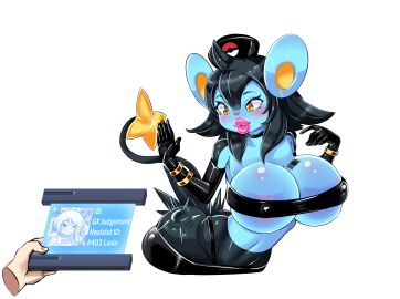 2024 5_fingers absurd_res after_transformation alternate_species anthro areola areola_slip armwear ass bandeau barcode barcode_on_breast barcode_tattoo big_breasts bimbo bimboaudino bimbofied black_armwear black_bandeau black_body black_bottomwear black_choker black_clothing black_elbow_gloves black_fur black_gloves black_handwear black_jewelry black_latex black_necklace black_skirt black_topwear blue_body blue_fur blush bottomwear bracelet breast_implants breast_tattoo breasts choker clothed clothing disembodied_hand duo elbow_gloves emanata female female_focus fingers fur generation_4_pokemon glistening glistening_breasts gold_(metal) gold_bracelet gold_jewelry hair handwear hat headgear headwear healslut hi_res huge_breasts jewelry latex latex_armwear latex_bandeau latex_bottomwear latex_choker latex_clothing latex_elbow_gloves latex_gloves latex_handwear latex_skirt latex_topwear lip lips luxio motion_lines multicolored_body multicolored_fur necklace nintendo nipple_outline nurse_clothing nurse_hat nurse_headwear pokeball pokemon pokemon_(species) pokemorph post-transformation print simple_background skimpy skirt slap slapping_own_butt slapping_self solo_focus tail tattoo thick_lips thong_straps topwear transformation under_boob white_background yellow_body yellow_eyes yellow_fur