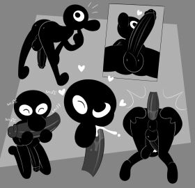 ^^ anal anal_sex ass balls big_penis black_body cum cumshot cumshot_in_mouth duo fellatio gay gay_sex gemsum genitals heart humanoid_genitalia humanoid_penis male male_focus monochromatic_skin multiple_boys multiple_males multiple_poses non-human penetration penis solo solo_focus testicles toony wario_land_4